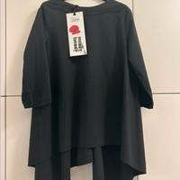 Maxiblusa WENDY TRENDY Nera Cotone Goffrato. Nuovo