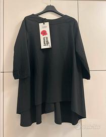 Maxiblusa WENDY TRENDY Nera Cotone Goffrato. Nuovo
