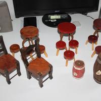 Bambola accessori legno Mobili Sedie Tavolino Anni