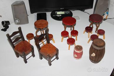 Bambola accessori legno Mobili Sedie Tavolino Anni