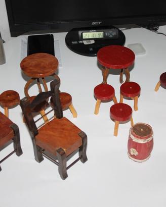 Bambola accessori legno Mobili Sedie Tavolino Anni