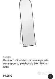 Specchio da terra o parete con supporto nero