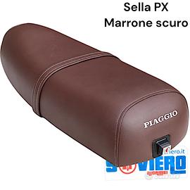 Sella Lunga Marrone Scuro con Scritta Vespa PX 125