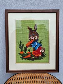 Quadro Ricamo Mezzopunto Coniglio