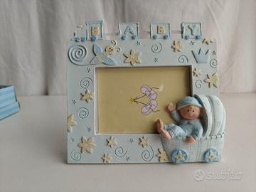 Cornice portafoto baby, in resina, 3D, azzurro