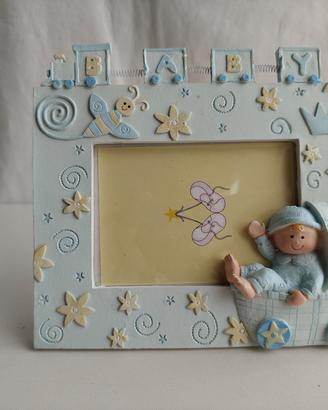 Cornice portafoto baby, in resina, 3D, azzurro