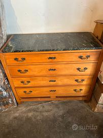 Comò Antico con Piano in Marmo Verde Alpi