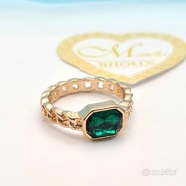 Anello Donna Dorato Con Pietra Verde Misura 17