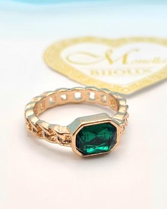 Anello Donna Dorato Con Pietra Verde Misura 17
