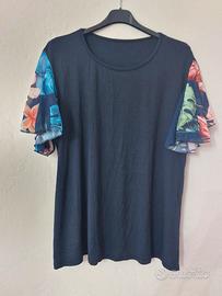 Maglia Blu notte con maniche Volant Floreali 
