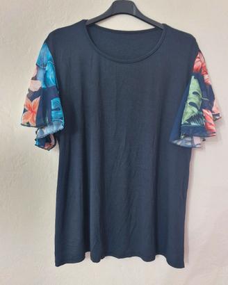 Maglia Blu notte con maniche Volant Floreali 