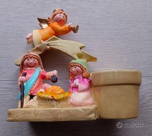 Presepe in terracotta con porta candela integrato