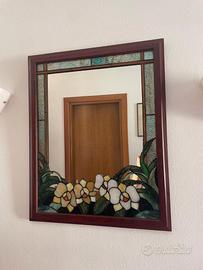 Specchio da parete legno noce vetro tiffany