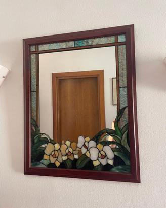 Specchio da parete legno noce vetro tiffany