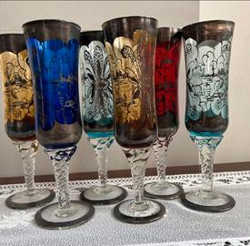 Servizio di calici in vetro artistico di Murano