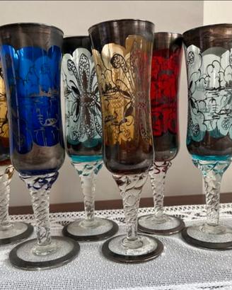 Servizio di calici in vetro artistico di Murano