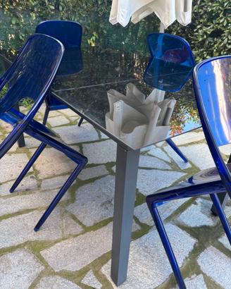 Tavolo da Giardino in vetro temperato nero + sedie