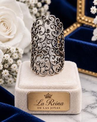 Anello regolabile argento 925 brunito filigrana 12