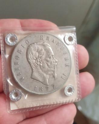 Argento Moneta Periziata 5 L Scudo Regno d'Italia