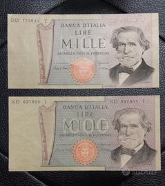 Lotto 2 banconote 1000 Lire Giuseppe Verdi 1980-81