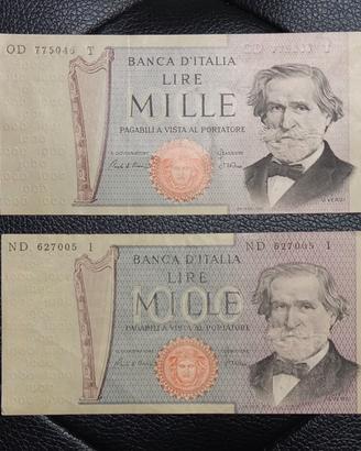 Lotto 2 banconote 1000 Lire Giuseppe Verdi 1980-81