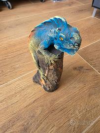 Iguana blu legno africano vintage