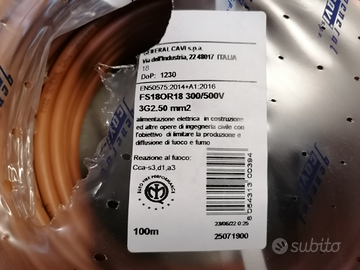 Matassa Cavo 100 mt Fs18or18 3G 2,5 mm2