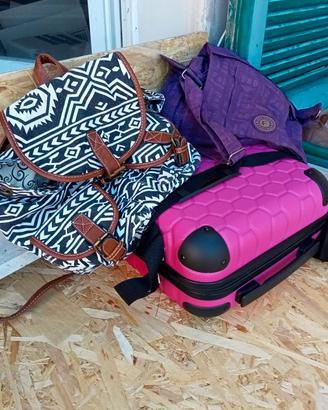 Beauty Case Rigido + Zaino Etnico + Tracolla Viola