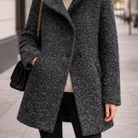 Cappotto nero/grigio boucle’ effetto mélange
