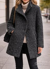 Cappotto nero/grigio boucle’ effetto mélange