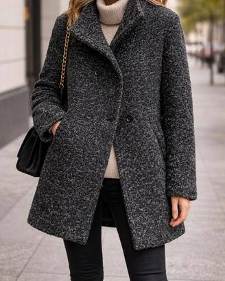 Cappotto nero/grigio boucle’ effetto mélange
