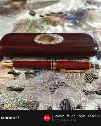 Penna con astuccio in legno (placca in argento)