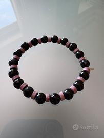 Bracciale perline nere e rosa