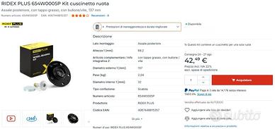 2x RIDEX PLUS 654W0005P Kit cuscinetto ruota