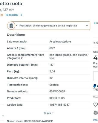 2x RIDEX PLUS 654W0005P Kit cuscinetto ruota