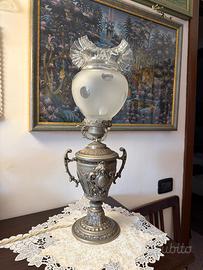 Coppia Lampade Tavolo Vintage in Peltro e Vetro