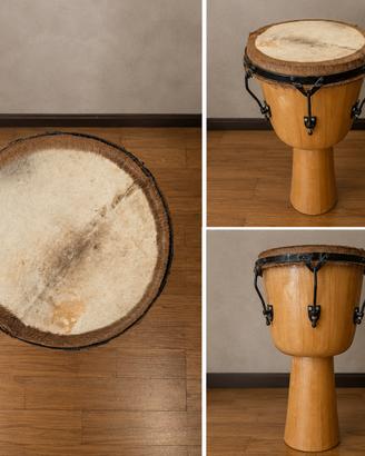 Djembé in legno con pelle naturale–mai utilizzato