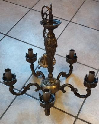 Lampadario In Bronzo A 5 Bracci