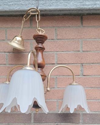Lampadario in legno e metallo con 3 punti luce 
