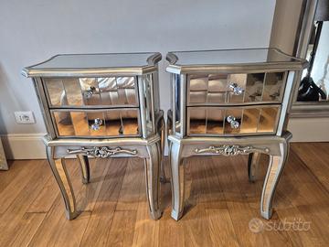 Set 2 comodini specchiati argento stile classico