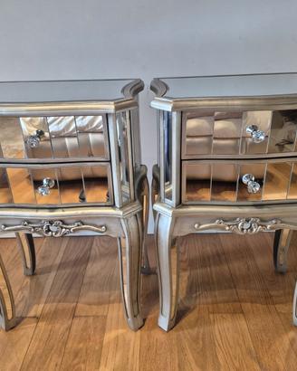 Set 2 comodini specchiati argento stile classico