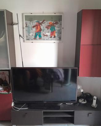 Parete attrezzata rossa e wengè cm 200*h185