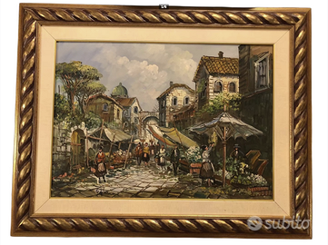 Quadro olio su tela mercato di G. De Simone 70x50