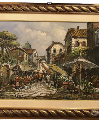 Quadro olio su tela mercato di G. De Simone 70x50