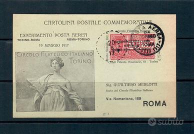 REGNO 1917 ESPERIMENTO DI POSTA AEREA , DA TORINO