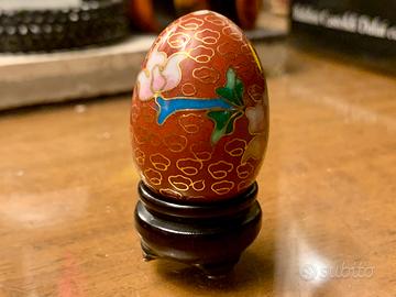 Uovo cloisonné vintage cinese base legno – 3,5 cm