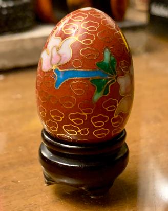 Uovo cloisonné vintage cinese base legno – 3,5 cm