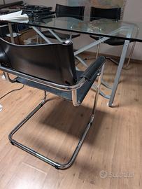 4 Sedie a sbalzo  in Acciaio cromato e pelle