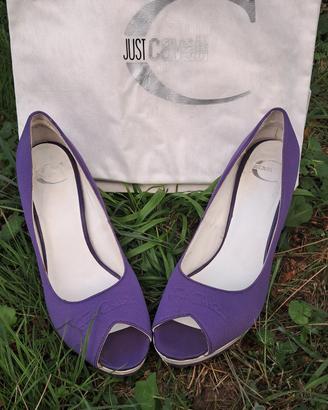Just Cavalli décolleté viola peep toe con plateau 