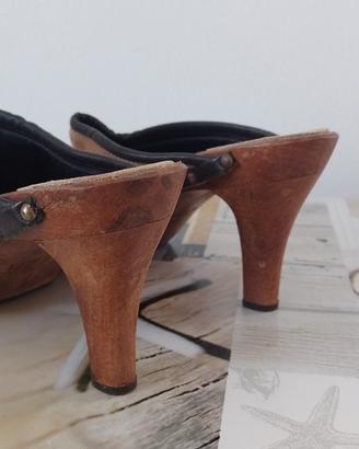 Zoccoli  vintage in  vero legno tacchi 40